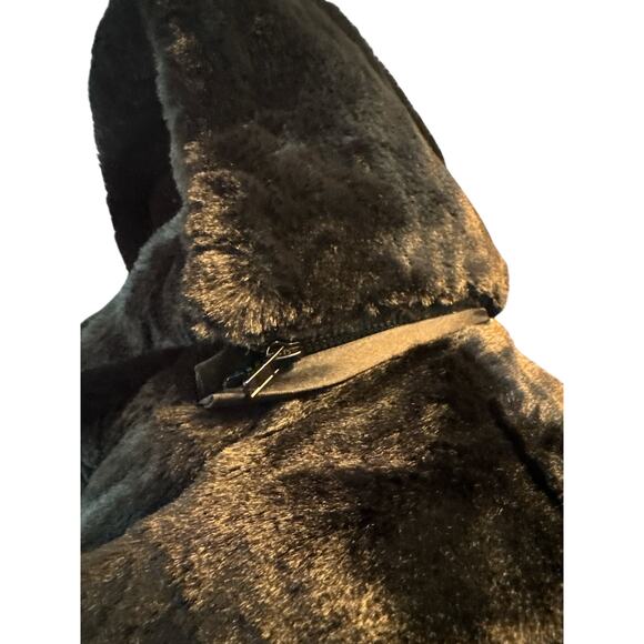 Dennis by Dennis Basso Black Faux Fur Coat | Removable Hood & Collar  | Size L - Picture 8 of 10